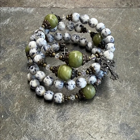 Connemara Marble Rosary Wrap Bracelet w/celtic cross - Picture 5 of 6